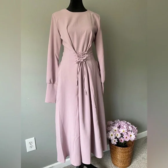 Dresses | Lilac Lace Waist Maxi Long Sleeve Dress | Poshmark